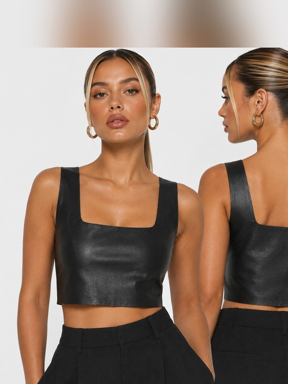 Nwt Gianni Bini Knit Baylin Crop Top Leather Look Black
